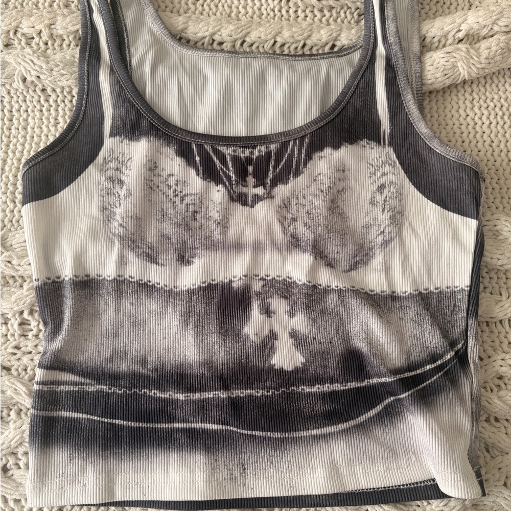 Tie-Dye Ribbed Crop Tank Top - Black & White